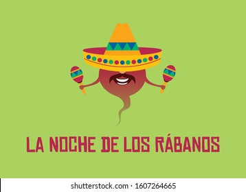 La Noche de los Rabanos vector. Mexican holiday Night of the Radishes. Mexican feast with carved radish in Oaxaca. Noche de Rabanos Poster. Important day