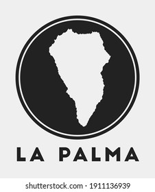 La Palma Ikone. Rund Logo mit Inselkarte und Titel. Stylisches La Palma Badge mit Karte. Vektorgrafik.