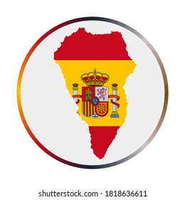 La Palma icon. Shape of the island with La Palma flag. Round sign with flag colors gradient ring. Charming vector illustration.