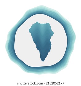 La Palma logo. Badge of the island. Layered circular sign around La Palma border shape. Vibrant vector illustration.