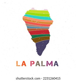 La Palma map design. Shape of the island with beautiful geometric waves and grunge texture. Vibrant vector illustration.