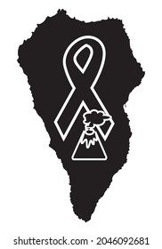 
La Palma, map, erupting volcano and solidarity bond. Icon of solidarity with La Palma