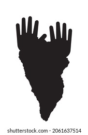 La Palma map silhouette with some hands asking for help