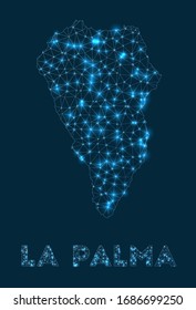 La Palma network map. Abstract geometric map of the island. Internet connections and telecommunication design. Powerful vector illustration.