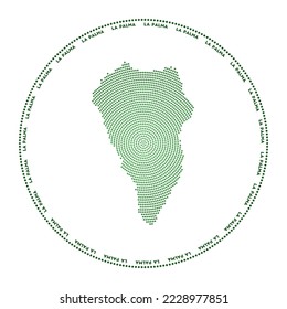 La Palma round logo. Digital style shape of La Palma in dotted circle with island name. Tech icon of the island with gradiented dots. Stylish vector illustration.