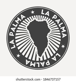 La Palma round logo. Vintage travel badge with the circular name and map of the island, vector illustration. Can be used as insignia, logotype, label, sticker, or badge of La Palma.