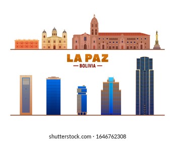 La Paz ( Bolivia ) city landmarks at white background. Vector Illustration. Business travel and tourism concept with modern buildings. Image for web or print.