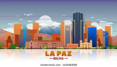 La Paz ( Bolivia ) city skyline at sky background.