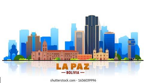 La Paz ( Bolivia ) city skyline at white background. Vector Illustration. Business travel and tourism concept with modern buildings. Image for web or print.