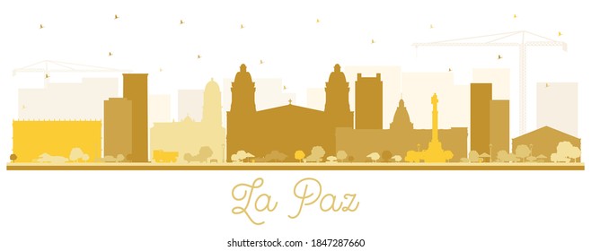 La Paz Bolivia City Skyline Silhouette with Golden Buildings Isolated on White. Vector Illustration. Business Travel and Tourism Concept with Historic Architecture. La Paz Cityscape with Landmarks.