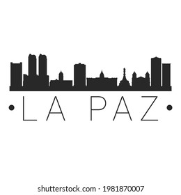 La Paz, Bolivien City Skyline. Silhouette Illustration Clip Art. Travel Design Vektor Wahrzeichen Berühmte Denkmäler.