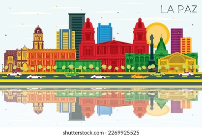 La Paz Bolivia City Skyline with Color Buildings, Blue Sky and Reflections. Vector Illustration. Business Travel and Tourism Concept with Historic Architecture. La Paz Cityscape with Landmarks.