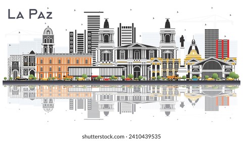 La Paz Bolivia City Skyline with Color Buildings and reflections Isolated on White. Vector Illustration. Travel and Tourism Concept with Historic Architecture. La Paz Cityscape with Landmarks.