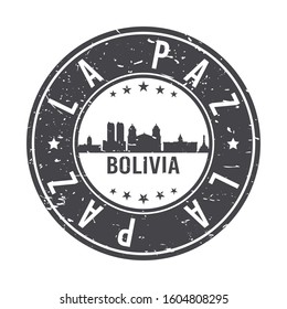 La Paz Bolivia Skyline. Round Postmark Icon City Design. Vector Landmark Travel.