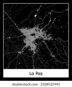 La Paz Bolivia South America City map black white vector illustration