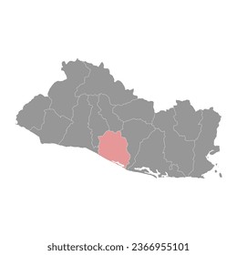 La Paz department map, administrative division of El Salvador.