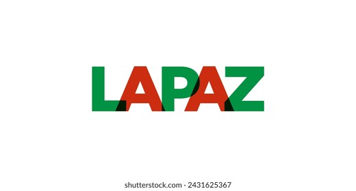 La Paz en el emblema de México para impresión y web. El diseño presenta estilo geométrico, ilustración vectorial con tipografía audaz en fuente moderna. Letras de eslogan gráfico aislado sobre fondo blanco.