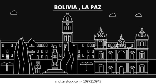 La Paz silhouette skyline. Bolivia - La Paz vector city, bolivian linear architecture, buildings. La Paz travel illustration, outline landmarks. Bolivia flat icons, bolivian line banner