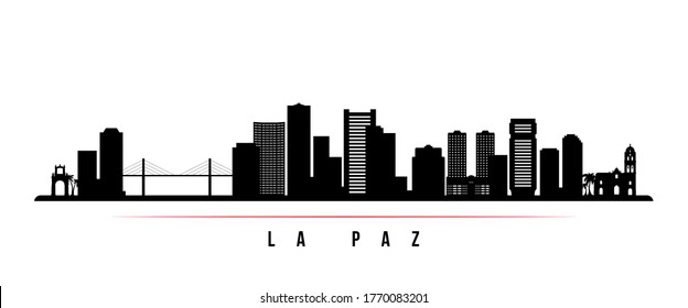 La Paz skyline horizontal banner. Black and white silhouette of La Paz, Bolivia. Vector template for your design. 