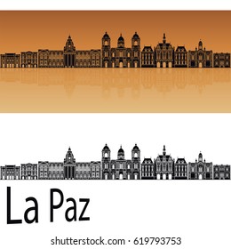 La Paz skyline in orange background in editable vector file