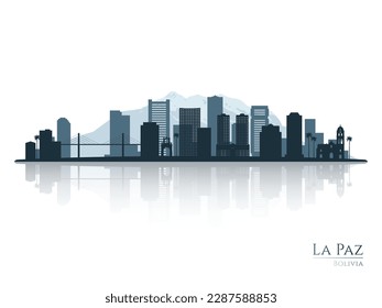 La Paz skyline silhouette with reflection. Landscape La Paz, Bolivia. Vector illustration.