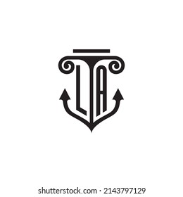 Logotipo del concepto de combinación de pilares y anclas LA en un diseño de alta calidad