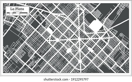 La Plata Argentina City Map in Black and White Color in Retro Style. Outline Map. Vector Illustration.