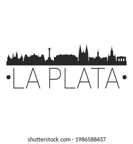 La Plata, Argentina City Skyline. Silhouette Illustration Clip Art. Travel Design Vector Landmark Famous Monuments.