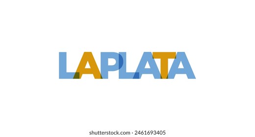 La Plata in the Argentina emblem. The design features a geometric style, vector illustration with bold typography in a modern font. The graphic slogan lettering.