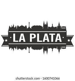 La Plata Argentina Skyline. Banner Vector Design Silhouette Art. Cityscape Travel Monuments.