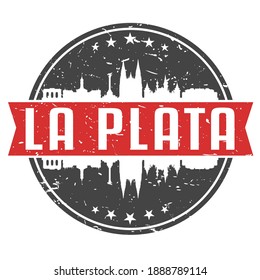 La Plata, Buenos Aires Province, Argentina Round Travel Stamp. Icon Skyline City Design. Seal Tourism Vector Badge Illustration.