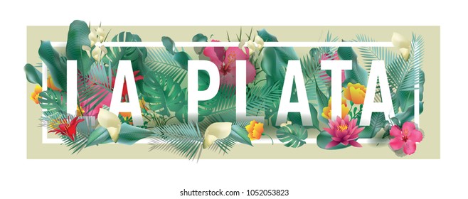 La Plata City Typographic Floral Framed Vector Card Design