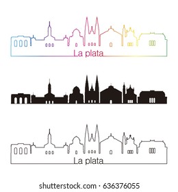 La Plata skyline linear style with rainbow in editable vector file