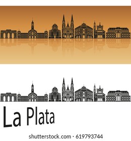 La Plata skyline in orange background in editable vector file