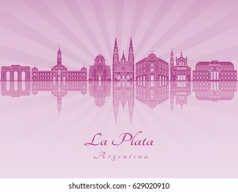 La Plata skyline in purple radiant orchid in editable vector file