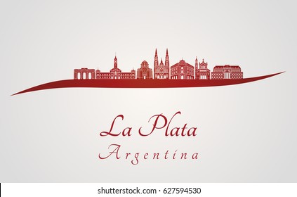 La Plata skyline in red and gray background in editable vector file