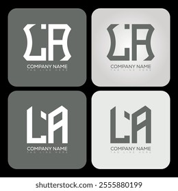 LA polygon, hexagon, flat and simple letter logo set in one artboard. LA minimalist and classic logo.
