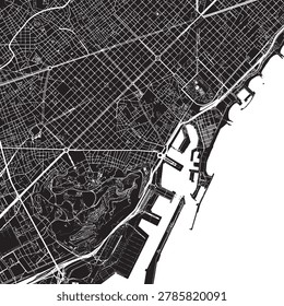 La Rambla Barcelona Spain Vector Map, Detailed District Street Map Black and White Minimalist Line Art