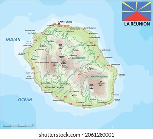 la reunion road and national park vector map with flag