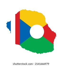 La Reunion vector map flag vector silhouette illustration isolated on white background. Reunion flag. Europe Union territory in Indian ocean island. French territory.