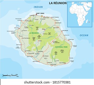 la reunion vector road and national park map, France