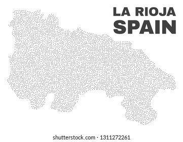 La Rioja of Spain map designed with small dots. Vector abstraction in black color is isolated on a white background. Random small dots are organized into La Rioja of Spain map.