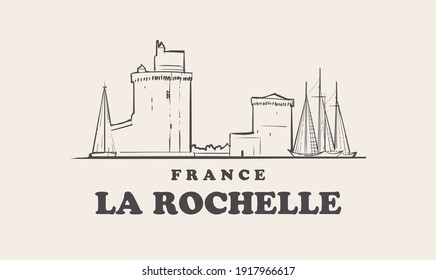La Rochelle Skyline France Hand Drawn Stock Vector (Royalty Free ...