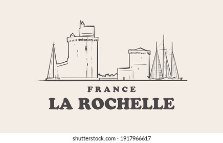 La rochelle skyline, france hand drawn sketch