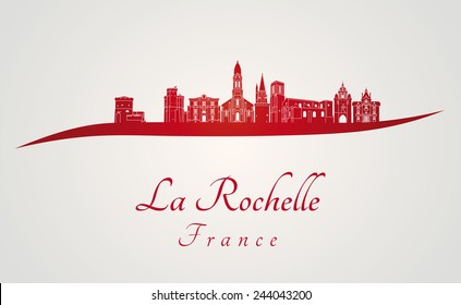 La Rochelle skyline in red and gray background in editable vector file