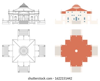 La Rotonda house in front and top view