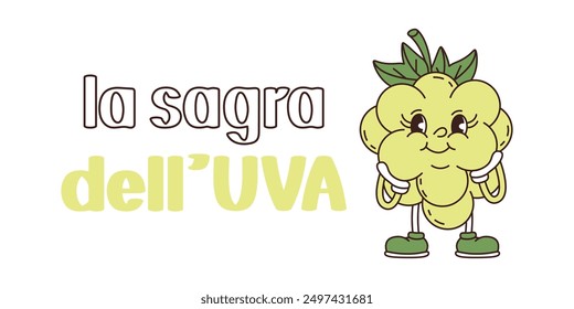 La sagra dell uva greeting card. Banner of grape festival. Vector flat illustration, poster.