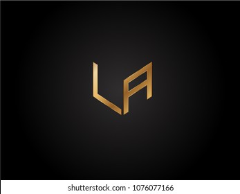 LA square shape Letter logo Design in silver gold color