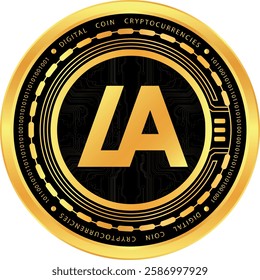 la token-la cryptocurrency drawings on abstract background. 3d illustrations.