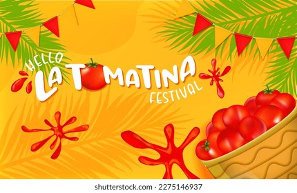 La Tomatina festival banner. La Tomatina in Spain. tomato fight. tomato battle